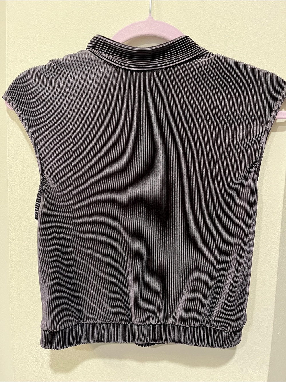 Charcoal Plissé High Neck Open Back Top
